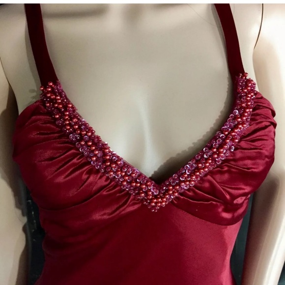 NIKI LIVAS Beaded Open Ruched Back Formal Dress - Picture 2 of 4